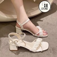 Hàng cao cấp Giày cao gót nữ đế vuông, sandal nữ 5p quai vải voan mã H36