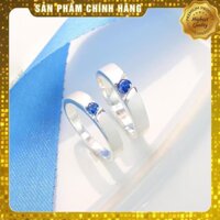 [HÀNG CAO CẤP] Nhẫn đôi bạc tình nhân đính đá xanh dương khắc tên Nhẩn bạc đẹp CD729