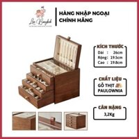 (HÀNG CAO CẤP) Tủ, Rương Gỗ Đựng Trang Sức 4 Tầng Mặt Kính Chất Liệu Gỗ Thịt Paulownia Đựng Mỹ Phẩm, Đồng Hồ, Đá Qúy