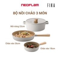 [Hàng chính hãng] Bộ 3 món nồi, chảo Neoflam Fika Hàn Quốc(01 nồi nông 22c + 02 chảo sâu 18, 26cm).
