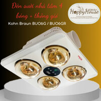 (HÀNG CHÍNH HÃNG) Đèn sưởi nhà tắm Kohn Braun BU06G / BU06GR  - 4 bóng âm trần + điều khiển + quạt thông gió