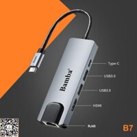 (Hàng chính hãng) HUB CHUYỂN ĐỔI USB-C - 2 USB 3.0+ 1 USB C+ 1  HDMI+ 1 RJ45 (1000) BAMBA B7 (5.1)