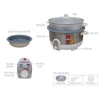 HÀNG CHÍNH HÃNG Nồi lẩu điện nấu, rán, xào, nắp kính có xửng hấp Happy Cook 3,5 lít công suất 1300W
