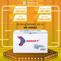 Hàng CHÍNH HÃNG VH-3699A3 - Tủ đông SANAKY 270 lít VH-3699A3 - 1 NGĂN ĐÔNG 2 CÁNH, DÀN LẠNH ĐỒNG - MIỄN PHÍ GIAO HCM