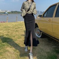 [Hàng chuẩn loại 1 - Có sẵn đủ size] Chân váy jeans dài body đuôi cá xẻ tà giữa co giãn tốt siêu phẩm Hàn Quốc
