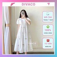 [HÀNG CÓ ẢNH/VIDEO THẬT + ĐÁNH GIÁ] Váy babydoll cổ tròn tay phồng hoa nhí vàng dự tiệc, váy đầm dáng xòe SP000602