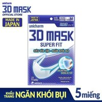 [HÀNG CÓ SẴN] 1 Gói 5 cái Khẩu trang ngăn khói bụi Unicharm 3D Mask Super Fit size M