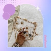 {HÀNG CÓ SẴN + ẢNH THẬT} TÚI HỘP TRONG SUỐT HOA CÚC - TÚI XÁCH NỮ CẦM TAY CLUTCH ĐI TIỆC