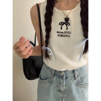 (Hàng có sẵn) Áo ba lỗ chất len mongtoghi phối hình thêu nơ form vừa người phong cách HQ hàng QCCC - eudora.studio