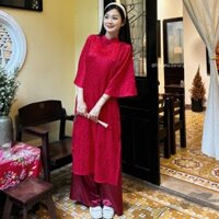 [HÀNG CÓ SẴN] Áo dài gấm vân hoa HỒ ĐIỆP tay loe kèm quần lụa ngọc HAVANA AD97