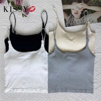 [Hàng có sẵn] Áo hai dây đơn giản màu trơn dành cho nữ có miếng đệm ngực cố định Làm đẹp lưng với phiên bản Hàn Quốc mỏng