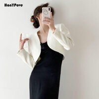 [HÀNG CÓ SẴN] Áo khoác dạ nỉ form ngắn màu trắng, áo blazer nữ