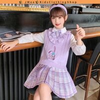 [Hàng có sẵn] Áo len bé gái 3-14 tuổi, Áo len bé gái, Áo Tank Top, Big Boy, Áo Vest hoạt hình dệt kim phương Tây Hàn Quốc