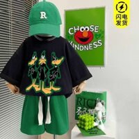 Hàng Có Sẵn Áo Thun Cotton Tay Ngắn In Hình Vịt Vàng Chất Lượng Cao {Hai Mảnh} Cho Bé Trai Và Bé Gái