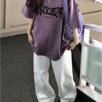 [Hàng có sẵn] Áo thun đường phố Âu Mỹ mặc đường phố Áo thun High Street ngắn tay Mỹ High Street Nữ mùa hè Phong cách Hồng Kông Retro sang trọng Màu tím Top Cao cấp-