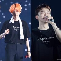 Hàng Có Sẵn Áo Thun Ngắn Dáng Rộng Viền Kim Jong-in Border Baekhyun Màu Hồng exo Peripheral