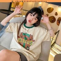 [Hàng có sẵn] Bé gái 3-14 tuổi Áo thun Cotton ngắn tay hoạt hình thời trang trẻ em Tie Girl Áo thun Cotton Hàn Quốc