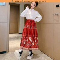 [Hàng có sẵn] Bộ bé gái 3-14 tuổi, Bộ Hanfu trẻ em, Váy mặt ngựa Trung Quốc mới thời trang xuân thu cho bé gái, Bộ phong cách Trung Quốc, Bộ hai mảnh, Váy mùa thu