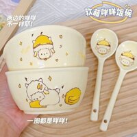 🍑HÀNG CÓ SẴN🍁 Bộ đồ ăn ba món, bát sứ dễ thương, bát cơm kem, ký túc xá sử dụng tại nhà