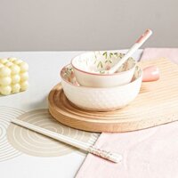 🍑HÀNG CÓ SẴN🍁 Bộ đồ ăn cho một người hộ gia đình gốm có tay cầm bát cơm bát canh thìa đũa