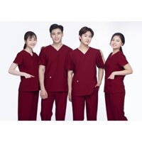 (Hàng có sẵn) Bộ Scrubs Bác Sĩ, Bộ Đồ Cổ Tim Spa, Bộ đồng phục y tá, phẫu thuật, điều dưỡng màu Đỏ Đô - Hàng Cao Cấp