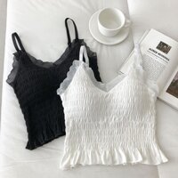 [HÀNG CÓ SẴN] Bralette có đệm lót viền ren cao cấp, Áo croptop hai dây nhún chun phối viền thời trang QT03