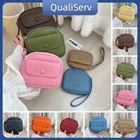 【Hàng có sẵn】 【Còn hàng】Ví tiền xu ngắn dễ thương cho nữ đơn giản màu trơn trang trí nút thời trang màu sáng cầm tay 【NestLuck】 【QualiServ】