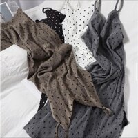 [HÀNG CÓ SẴN] Đầm hai dây chấm bi vải voan gân