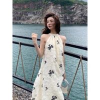 [HÀNG CÓ SẴN] Đầm maxi đi biển phối hoa đen Rachel Dress
