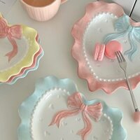 🍴HÀNG CÓ SẴN🍕 Dễ thương lượn sóng cạnh nơ trái tim tình yêu gốm ren bộ đồ ăn cô gái trái tim nhà bát cơm tấm bộ đồ ăn