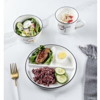 (HÀNG CÓ SẴN) Đĩa Sứ Chia Ngăn Để Đồ Ăn Tiện Lợi Độc Đáo