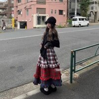 [Hàng có sẵn] [Giảm giá hấp dẫn] baebi Original Christmas Limited milklliy Kẻ sọc Rhapsody Len phối màu ren Váy chuyển màu thời trang Bầu không khí đẹp