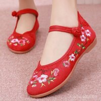[Hàng Có Sẵn Giao Hàng Nhanh] Giày Múa Mũi Vuông Đế Mềm Thêu Họa Tiết Phong Cách Bắc Kinh Cổ Điển Cho Nữ