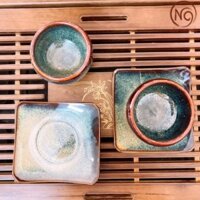 HÀNG CÓ SẴN (LOẠI 1) Bộ ấm trà đạo Vuông Eo Thiên Mục  Men Hỏa Biến, Bộ ấm chén gốm sứ Bát Tràng Gốm Ngô Gia TTG01