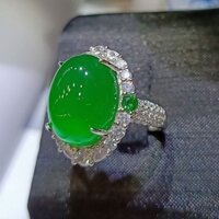 [Hàng có sẵn] Nhà sản xuất Bán buôn 925 Bạc dát hoàng đế băng cao Chrysoprase Nhẫn nữ mới Mã não xanh ngọc bích Fema