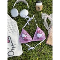 Hàng Có Sẵn Sản Phẩm Bán Chạy▼Dopamine Bộ Đồ Bơi bikini Hai Dây Màu Đen In Hình hello kitty Ngọt Ngào Cho Bé Gái