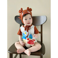 [Hàng có sẵn] Set Bodysuit Ngắn Tay Họa Tiết Cua Kèm Nón Cover Hãng Ikkibebe Phong Cách Hàn Cho Bé
