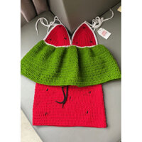 HÀNG CÓ SẴN-Set Dưa Hấu- Áo dây và chân váy dưa hấu len móc thủ công HandMade(ẢNH THẬT BÊN SHOP)