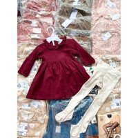 {Hàng có sẵn} Set váy xoè cổ bèo màu đỏ kèm quần tất màu be cho bé gái