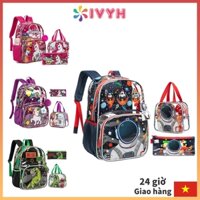 (Hàng có sẵn tại địa phương) IvyH Bộ ba chiếc cặp đi học cho trẻ em bằng nhựa PVC họa tiết động vật hoạt hình dễ thương