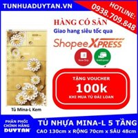 [Hàng Có Sẵn] Tủ nhựa Duy Tân MINA L 5 tầng (Cam) ) Tặng kèm voucher 100k khi mua tủ nhựa đài loan