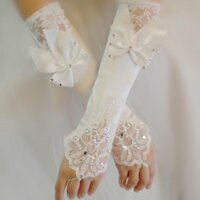 [Hàng có sẵn Ưu tiên] Găng tay cưới Găng tay cô dâu Găng tay dài không ngón Phong cách mới Găng tay nơ gạc ren Găng tay cưới mùa xuân mùa hè Găng tay cưới nữ * * - *