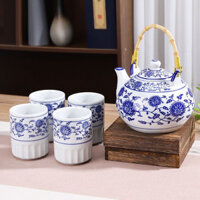 [Hàng có sẵn Vận chuyển nhanh] Ấm trà màu xanh trắng Underglaze Ấm trà Ấm đun nước mát Bộ phòng khách gia đình Bộ trà phong cách cổ điển Trung Quốc Chịu nhiệt độ cao