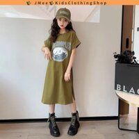 [Hàng có sẵn] Váy bé gái 3-14 tuổi thời trang trẻ em Váy in hình cá tính xẻ tà váy dài bé gái váy rộng thông thường dành cho trẻ em