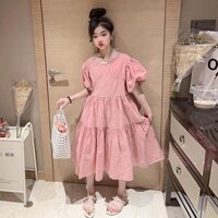 [Hàng có sẵn] Váy bé gái 3-15Y váy tay bong bóng mùa hè váy công chúa mềm mại kiểu Pháp mới dành cho trẻ em