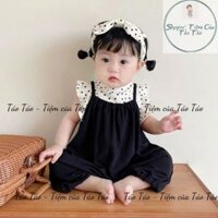(HÀNG CÓ SẴN )  Yếm chấm bi kèm áo có tặng nơ buộc đầu, tặng tất trắng cho bé 5-13kg