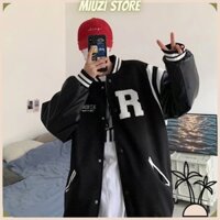 (Hàng có sẵn)Áo bomber đôi nam nữ unisex họa tiết thêu xù,áo varcity cháy phố Miuzi DT114