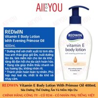 [HÀNG CTY - HSD 3/2026] REDWIN Vitamin E Body Lotion With Evening Primose Oil 400mL - Sữa Dưỡng Thể Mềm Mịn Da.