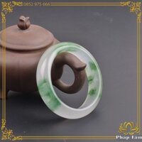 [Hàng Cực Phẩm] Vòng Tay Tròn Trơn Ngọc Miến Điện Jadeite Type A Vân Trắng Xanh Trong Suốt - Tâm Phong Thủy