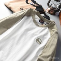 Hàng cứng Áo thun nam dài tay cao cấp, thêu tinh xảo, cotton giặt, tay raglan chải